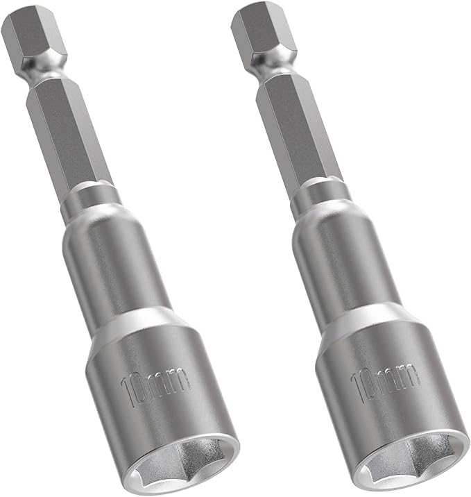 FOCKEAMS 2Pcs 10mm/0.39in Magnetic Nut Setter Driver Drill Bit,Quick-Change,Impact Nut Driver Kit for Electric Drill,1/4" Hex Shank Drill Socket,65 mm Length Cr-V Adapter Drill Bits,Metric&SAE