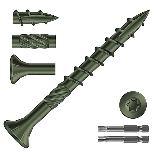 #8 x 1-5/8" Deck Screws (1540Pcs) 10lb. Carbon Steel, Green, Flat Head, Rust Resistant epoxy Coated, with T25 Star Bit