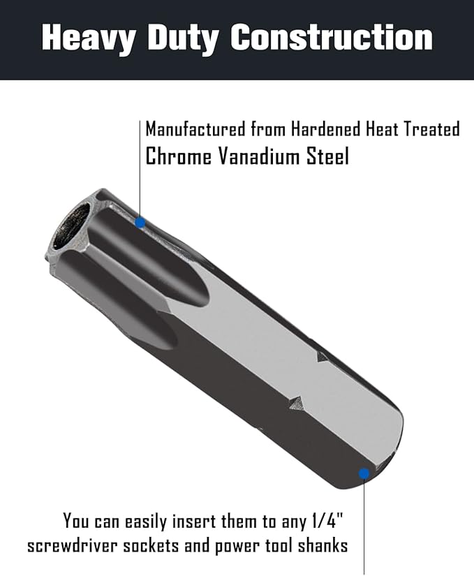 ROTATION 14-Piece Tamper Resistant Star Bits, Chrome Vanadium Steel, T5 - T40 Impact Grade Security Torx Bit Set, 1/4-inch Hex Shank
