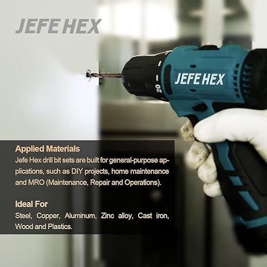 JEFE HEX 12 Pcs 5/16 Inch (Pack of 2, 6 Pack, Total 12) High Speed Steel with 3-Flat Shanks, Black & Gold Finished, Jobber Length Twist Drill Bit, 135 Degree Split Point