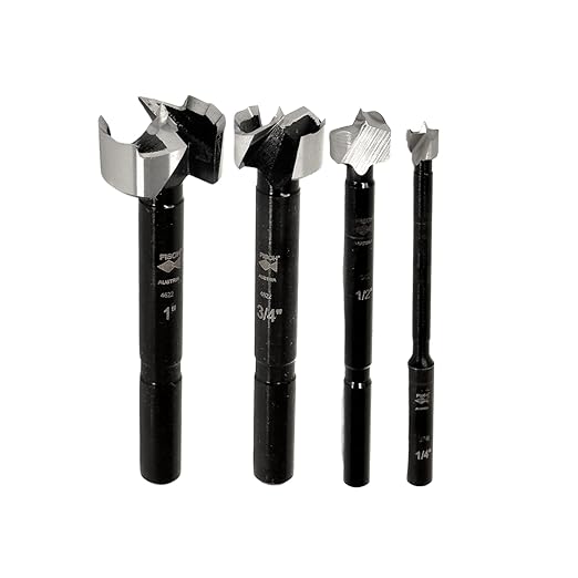 Fisch Black Shark Forged Steel Forstner Drill Bit Set for Woodworking, Precision Wave Design, Clean Cuts in Hardwoods, MDF, and Plywood, Made in Austria (4 Pcs. Set Inc.(1/4" to 1") in Blister Pack)