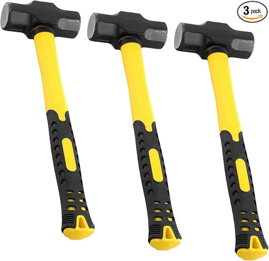 3 PCS 2lbs Sledge Hammers with Shock Absorption Handles, Solid Steel Heads, High Impact Tool Hammers for Dismantling, Fixing, Knocking