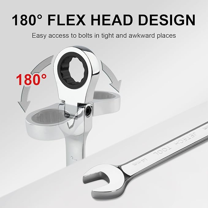 Jetech 14mm Ratchet Wrench Flex Head: Box End Wrench 12Pt| Metric Ratcheting Combination Chrome Vanadium,Forged, Extra Durability