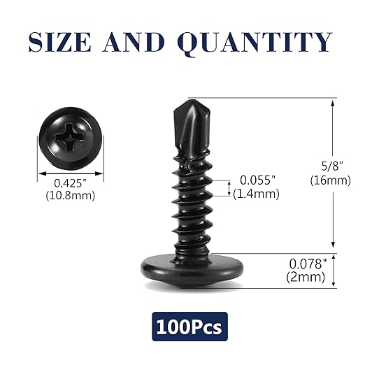 #8 x 5/8" Sheet Metal Screws 100Pcs 410 Stainless Steel Truss Head Fast Self Tapping Screws Black Oxide by SG TZH