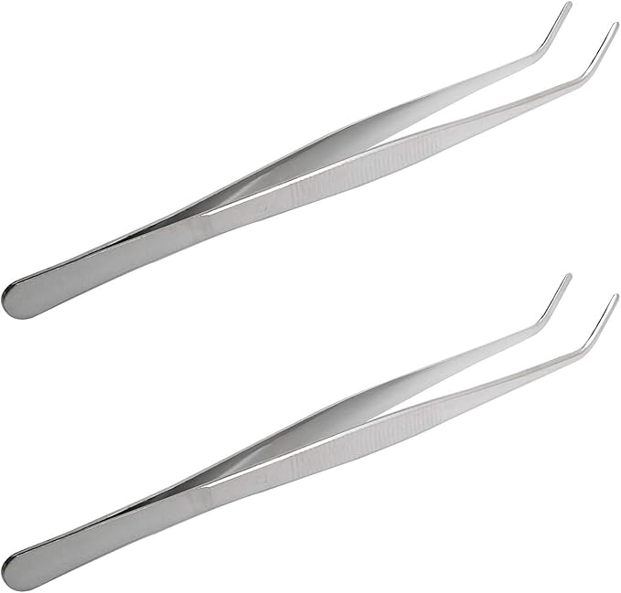 Aoje-Link Stainless Steel Tweezers with Curved Serrated Tip Sewing Machine Electronic Repair Tweezers Pliers Multi-Purpose Tweezers Tool Pliers Silver 2pcs