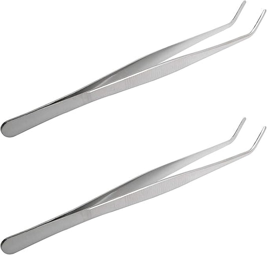 Aoje-Link Stainless Steel Tweezers with Curved Serrated Tip Sewing Machine Electronic Repair Tweezers Pliers Multi-Purpose Tweezers Tool Pliers Silver 2pcs