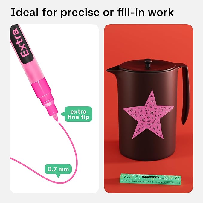 ARTISTRO 2 Pink Acrylic Paint Markers - 0.7mm Extra Fine-Tip Paint Pens - Perfect for Crafting, Art Projects, & More