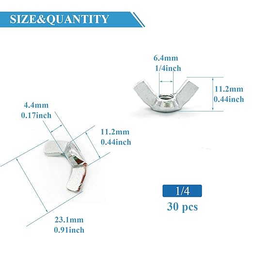 30 PCS 1/4-20 Inch Wingnuts, Quality Carbon Steel Wing Nuts Zinc Plated Fasteners Parts Butterfly Nut, Hand Twist Tighten Hardware Nuts Butterfly Wing-Nut 1/4-20??Assorted Kit