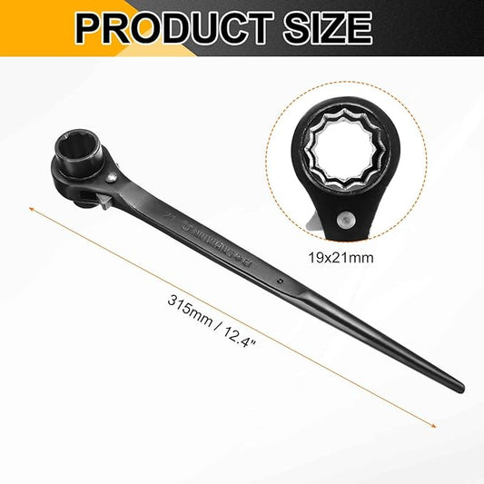 HARFINGTON 2pcs Scaffolding Podger Ratchet Wrench 19mm x 21mm CR-V 12 Point Double Ended Socket Ratcheting Podger Scaffold Spud Spanner Tool for Auto Repair Mechanical Maintenance, Black