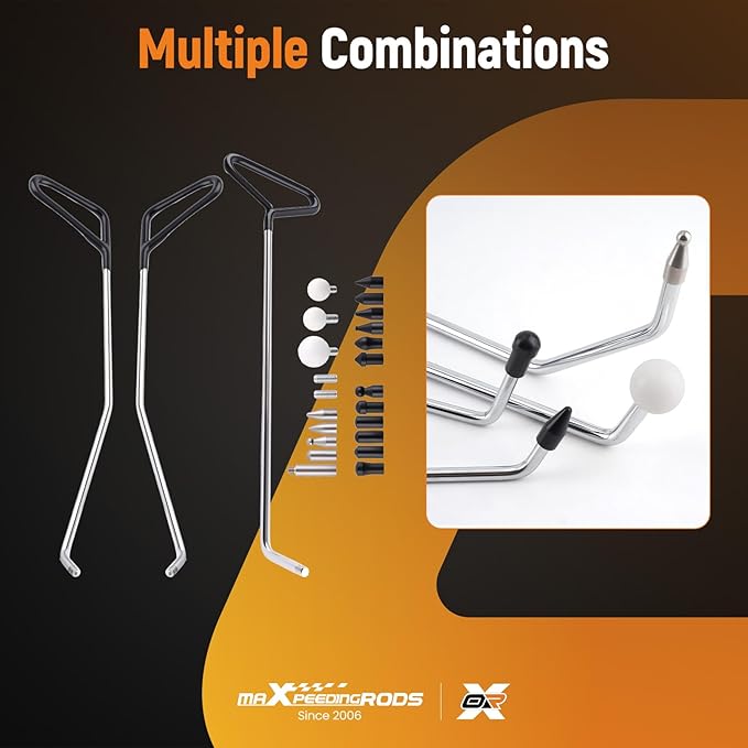 maXpeedingrods Paintless Dent Repair Tools, Dent Removal Rods with Awl Head, Car Auto Body Dent Removal for Hail Dents and Door Ding (3pcs Rod 20 pcs Head)
