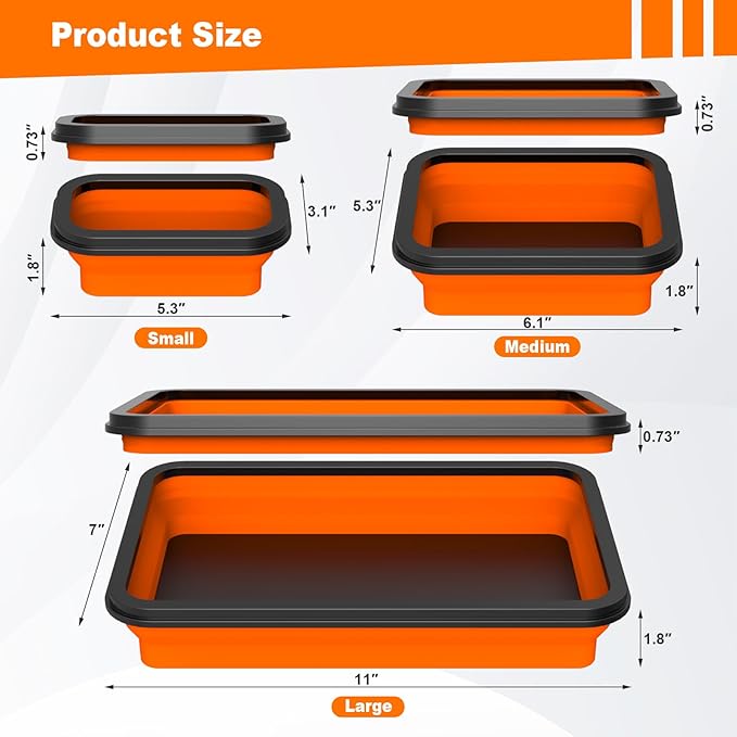 Foldable Magnetic Parts Organizer: 3 Heavy-Duty Foldable Trays, Bolts, Nuts, Washers & Small Metal Tools