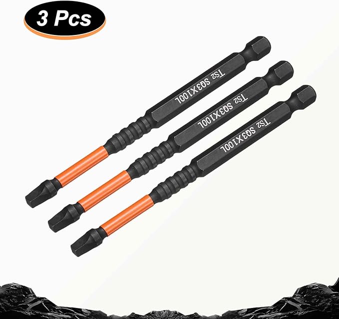 HARFINGTON 3pcs Square Head Screwdriver Bits 1/4" Hex Shank SQ3 Magnetic Head 4" Length S2 Steel Screw Driver Drill Bit for Repair Work Electric Screw Driver