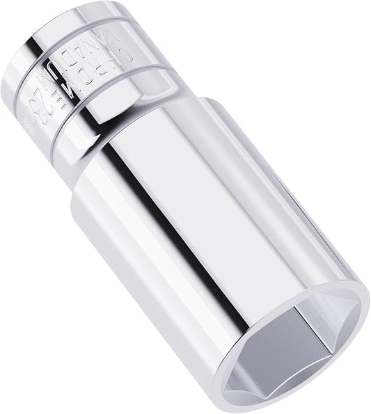 23mm Deep Socket, 1/2 Inch Drive, 6-Point, Metric, Heat Treated CR-V Steel Sockets, Full Polishing, 3.1 Inch Length