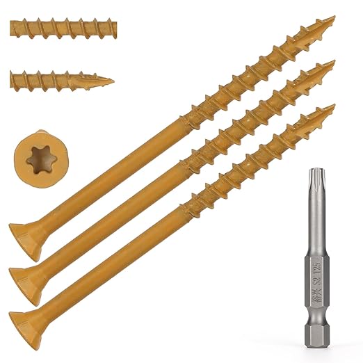 Wood Screws #10 x 3-1/2?쇺? T25 Star Torx Drive Flat Head Deck Screws, Tan, 58Pcs (1lb)