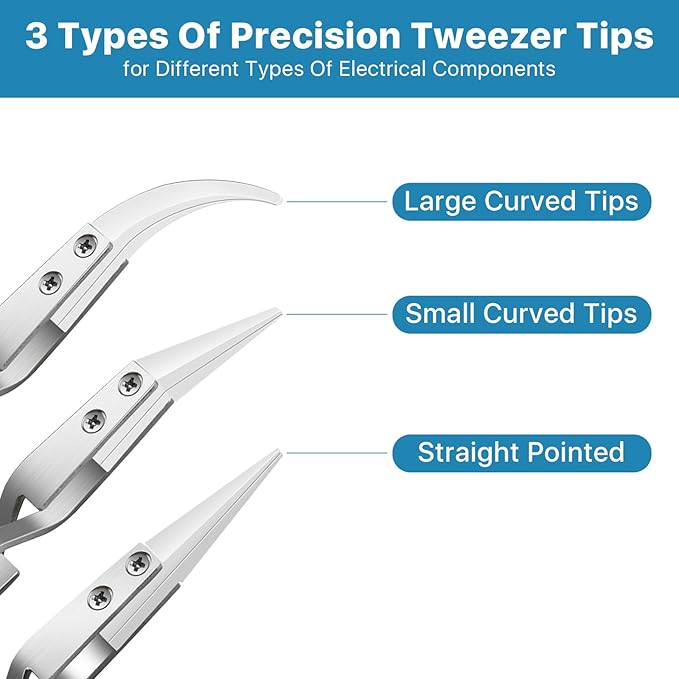6 Pcs Precision Reverse Ceramic Tweezers Set, Non-Conductive Heat-resistant Electronics Soldering Tweezers Anti-Magnetic Pointed & Curved Tips Tweezers for Solder, Pinching Coils (Silver)