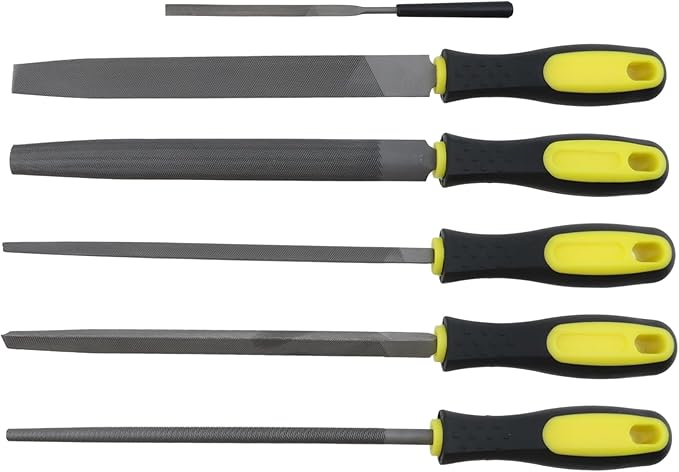 5-Piece Set 8in Length File (Flat, Triangular, Square, Round and Half-Round Files), High Carbon Steel Hand File with 1 Small File for Refining, Removing, Shaping and Scraping Projects
