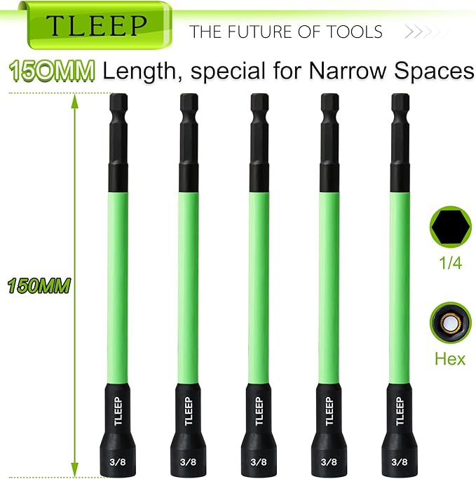 150MM 3/8" Magnetic Power Nut Driver Set for Impact Drill, 1/4" Hex Head Drill Bit Set SAE Screwdriver Socket Set, Chrome Vanadium Steel Quick Change Chuck Socket Wrench Nut Setters