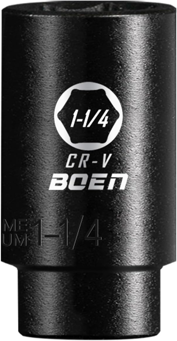 BOEN 1/2" Drive Deep Impact Socket,1-1/4 Inch Premium Socket,SAE,6 Point,Cr-V Steel with Laser Marking - Strong and Durable