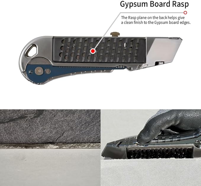 Drywall Utility Knife & Rasp K300 ??4-in-1 Gypsum Board Cutting Tool ??Professional Drywall Cutting Knife with Jab Saw & Tape Measure Hook (Navajas para Drywall)