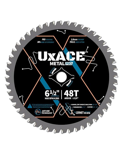 6-1/2-Inch 48-Tooth Circular Saw Blade, 5/8-Inch Arbor, Ferrous Metal, Steel Cutting Blade, Carbide Tip, Thin Kerf, for Channel, EMT Conduit, Angle Iron, Threaded Rod, Flat Bar