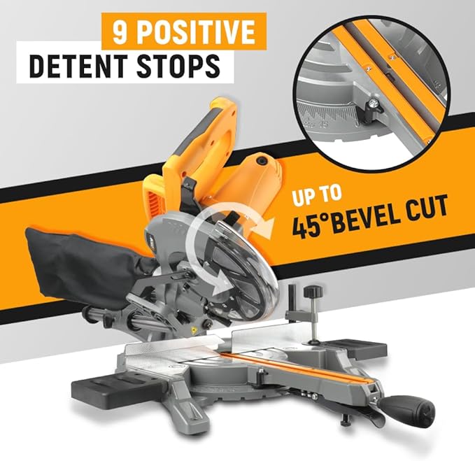 Hoteche 8-1/4-Inch Miter Saw 12.5A Sliding Compound Single Bevel Chop Saw with Laser and Blade for Wood and Metal Working