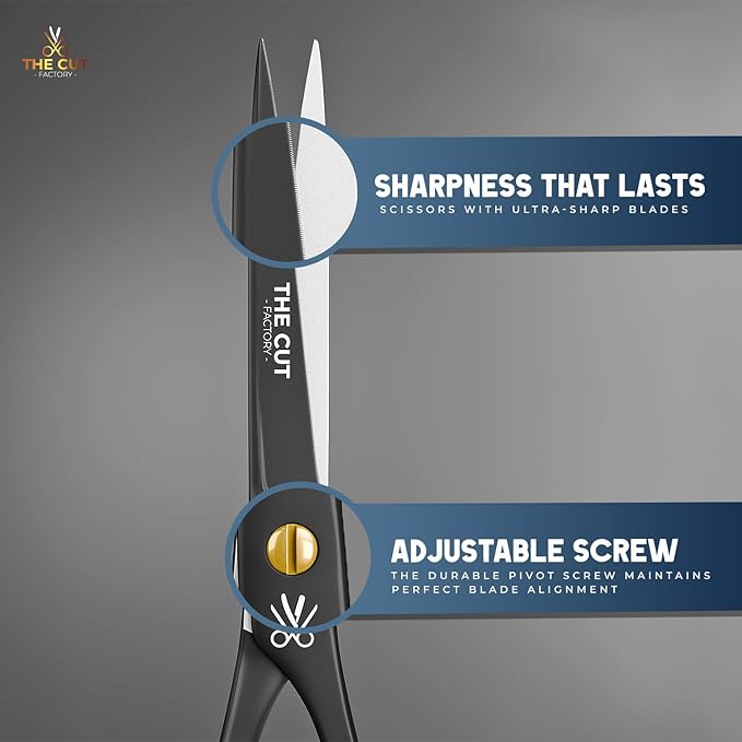 The Cut Factory짰 6.5??Matte Black Luxury Hair Scissors ??Ultra-Sharp High Carbon Steel Barber Shears for Men, Women & Kids ??Gift-Boxed with Leather Pouch ??Precision Cutting for Salon & Home