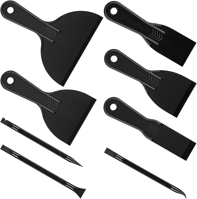 8PCS Plastic Putty Filler Knife Flexible Plastic Paint Scraper Tool Durable Wall Scraper Accessory Non Scratch Easy Cleaning Spackle Knife for Repair Spackling Patching Plastering