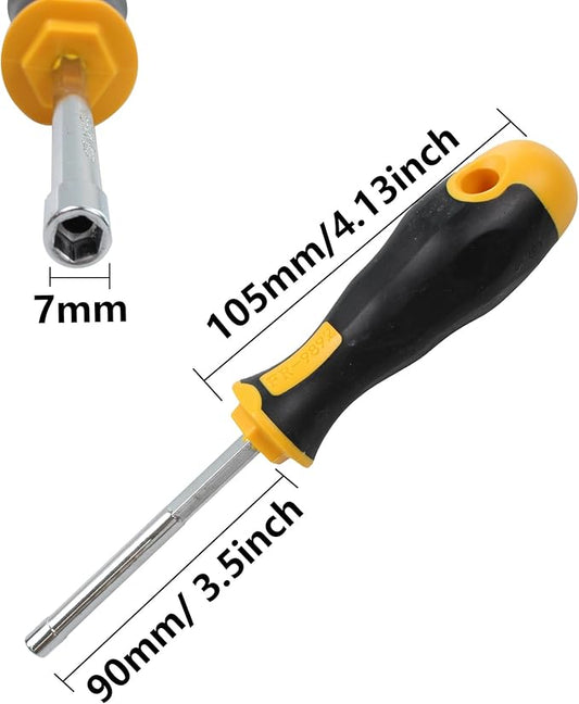 2PCS 7mm Socket Wrench Screwdriver, Hex Nut Driver, with 3.5 Inch Steel Shaft and Non-slip Handle for DIY Repairing