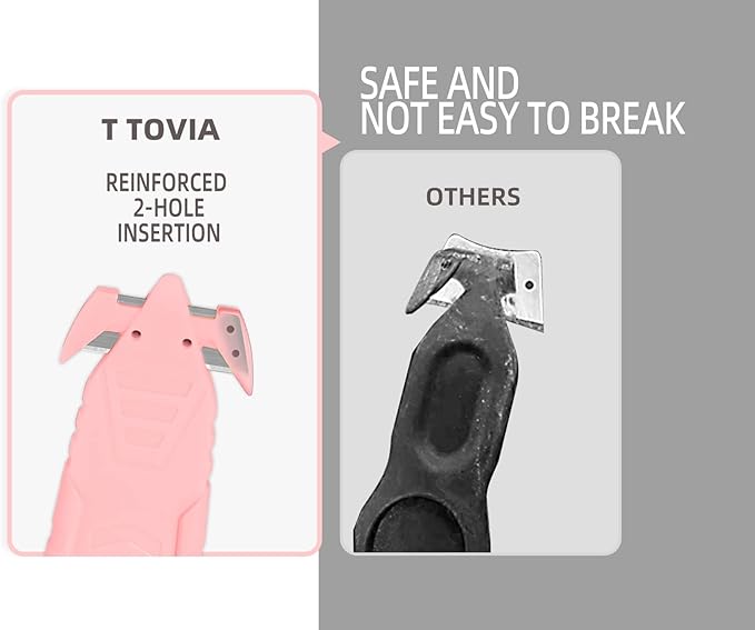 Safety Box Cutter, T TOVIA Sharp Durable Stainless Steel Concealed Blade Package Opener with Tape Splitter for Cartons, Cardboard, Wrap, Straps, Film (10 Pcs - Pink)