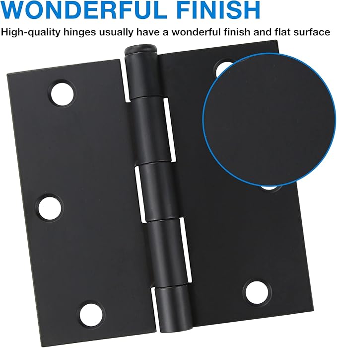 18 Pack 3 1/2 Inch Matte Black Door Hinges 3.5" Interior Square Iron Bifold Silver Standard Residential 3 쩍"Satin Nickels Hinge for Doors Hardware Kit Tool Office Bedroom Study Living Room Decor
