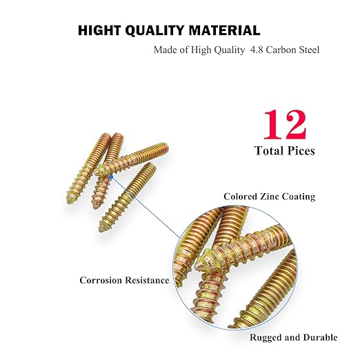12 Pack 5/16-18x2 Inch Hanger Bolts 5/16-18'' Double Headed 5/16 Wood Dowel Screw Self-Tapping for Furniture Screws Threaded Rods Bolt 50mm Length, (YLK2022060703)