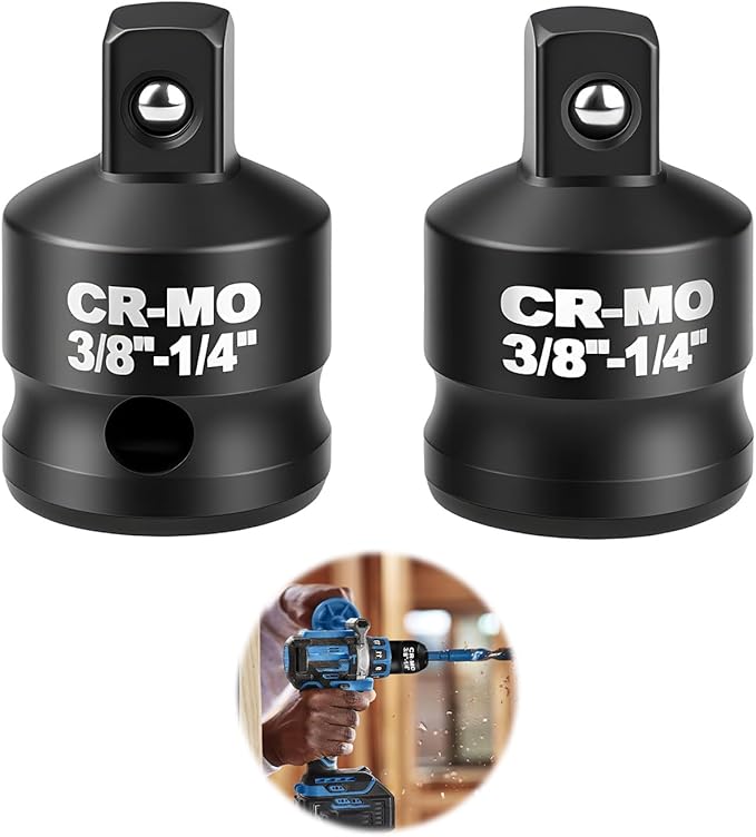 2 Piece 3/8?쒯 To 1/4?쒶 Impact Socket Adapter, Impact Socket Reducer Square Driver & Wrench Conversion Kit for Impact Driver Wrench Ratchet Use