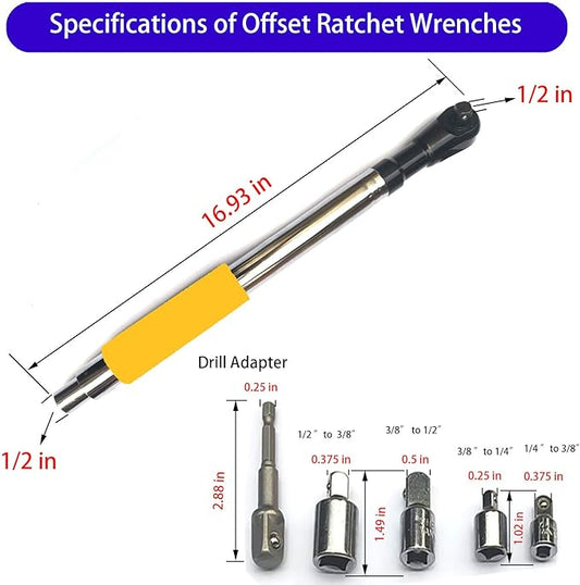 Offset Wrench Extender - 1/2" Drive Impact Wrench Adapter, Heavy-Duty Ratchet Extension for Tight Spaces, Fits Standard Sockets (Yellow)