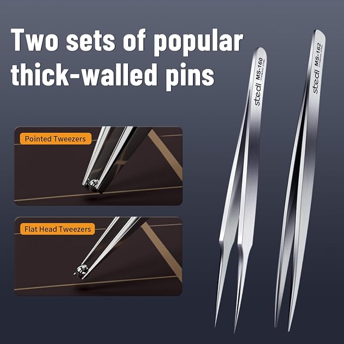 stedi 2PCS Precision Thickened Tweezer Set, Model Hobbyist Tools, Ultra Precision Premium Stainless Steel Tweezers for Gundam, Scale Military Models, 3D Resin Parts, Industrial Tweezers