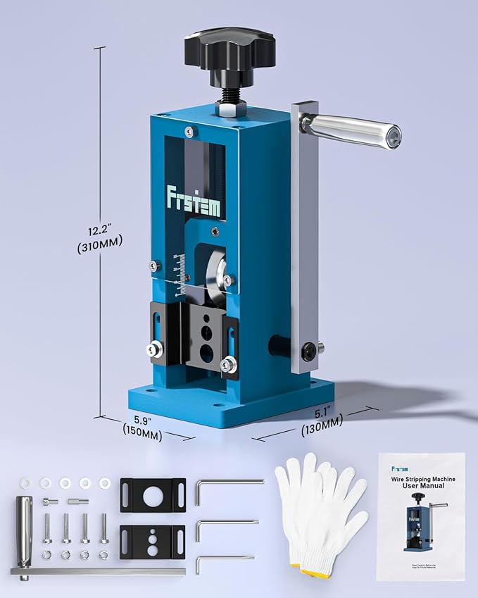 Frstem Manual Wire Stripper Machine, 0.06''-0.98'' Wire Stripping Machine with Hand Crank or Drill Powered, 65 MN Spring Steel Blade Portable Aluminum Frame Wire Peeler for Scrap Copper Recycling