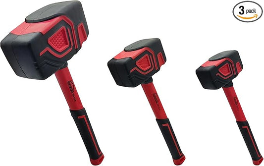 3-Piece Rubber Mallet Set - 10oz, 20oz & 36oz Heavy Duty Hammers with Soft Rubber Handles for Flooring & Soft Blow Tasks