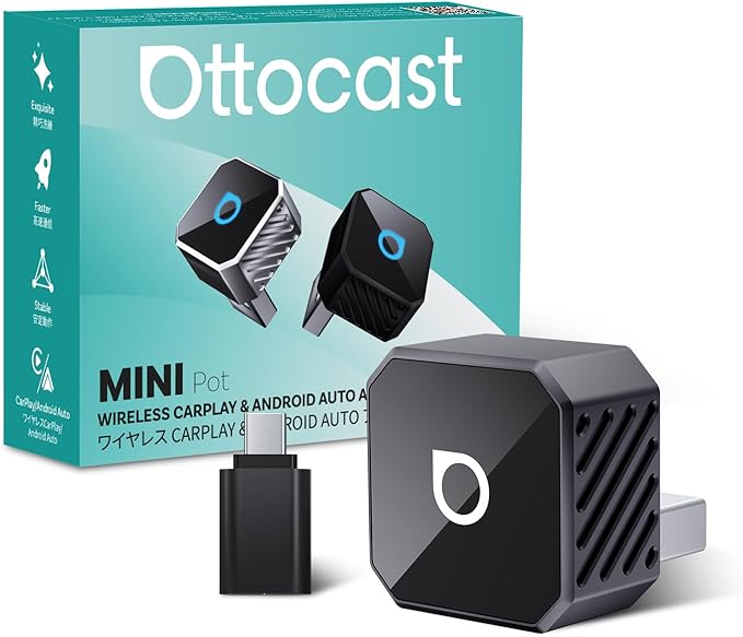 OTTOCAST Mini 3.0 Black 2-in-1 Wireless CarPlay & Android Auto Adapter ??Plug & Play for iPhone/Android, Dual-Phone Memory, Dual-Band WiFi (2.4/5GHz), Auto-Reconnect