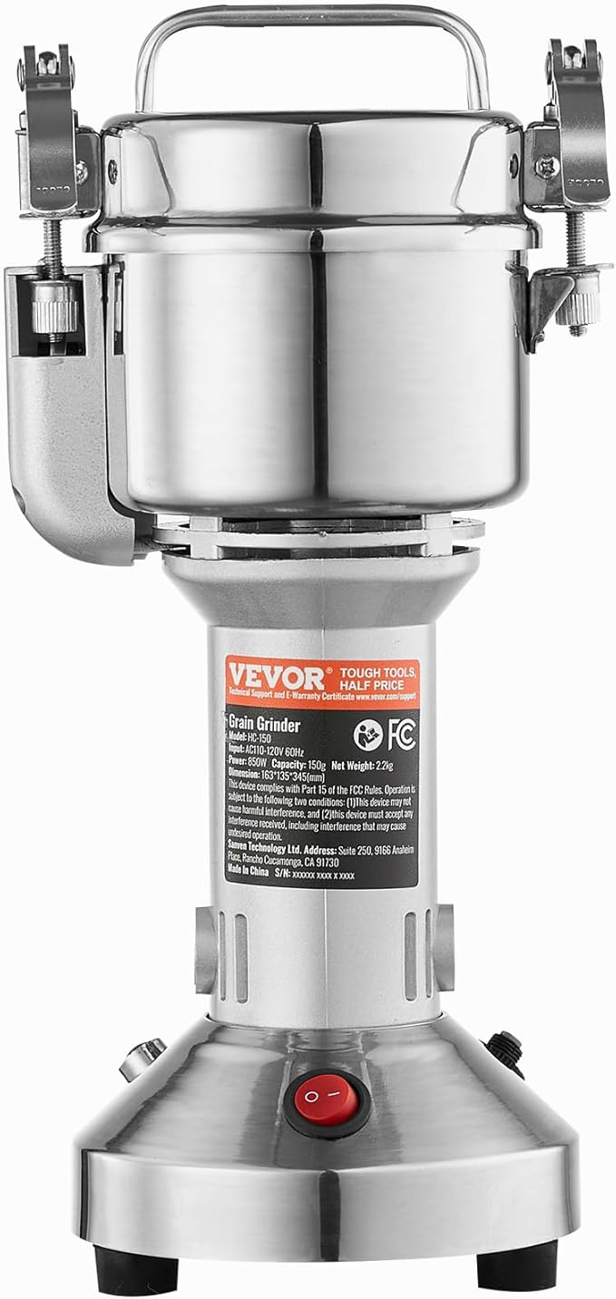 VEVOR 150g Electric Grain Mill Grinder, High Speed 850W Commercial Spice Grinders, Stainless Steel Pulverizer Powder Machine, for Dry Grains Spices Cereals Coffee Corn Pepper, Straight Type