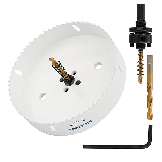 Mollom (152.5mm | 6") HSS M42 with 8% Cobalt BI-Metal Hole Saw with 2 Pilot Drill Bits & Arbor Smooth Cutting for PVC,Drywall,Wood,Plastic,Gypsum Board,Rubber