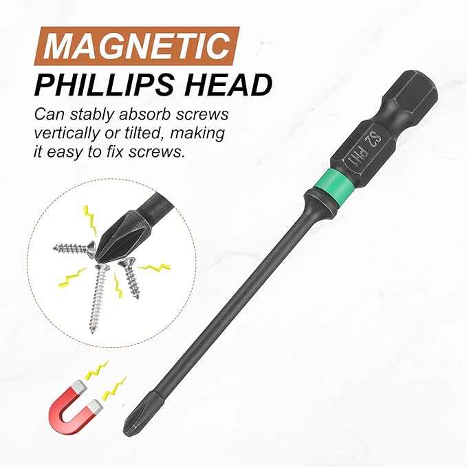 HARFINGTON 5pcs #1 Impact Phillips Screwdriver Bit PH1 1/4" Hex Shank 3" (75mm) Length 0.1" Rod Magnetic Cross Head Drill Bits S2 Steel Industrial Screw Drivers for Impact Power Tools