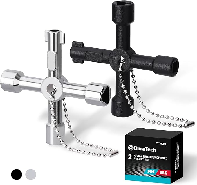 DURATECH 4 Way Utility Key, Multi-functional Water Key Set, 2-Pack, for Valve, Faucet, and Spigots