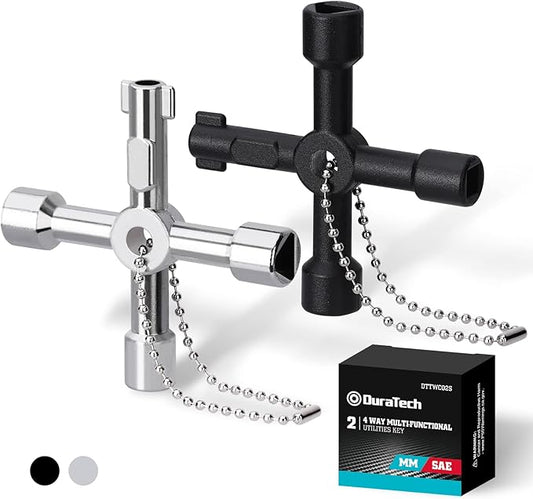 DURATECH 4 Way Utility Key, Multi-functional Water Key Set, 2-Pack, for Valve, Faucet, and Spigots