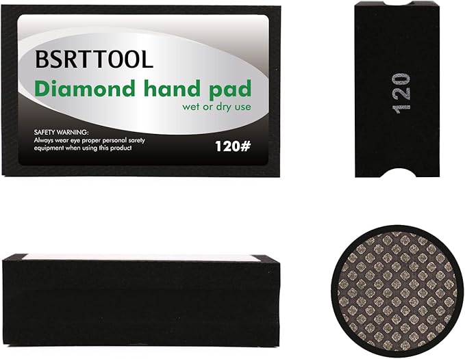 Diamond Sanding Blocks Hand Pads Foam Backing for Tile Stone Marble Concrete Ceramics Granite Glass Wet Dry (120 Grit)