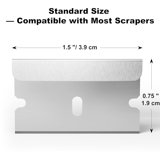 100-Pack Single Edge Razor Blades with Dispenser, Carbon Steel Scraper Blades, each Blades measures 1.5" x 0.75", Fits Standard Scrapers, for Removing Paint, Labels & Stickers, DIY & Professional Use