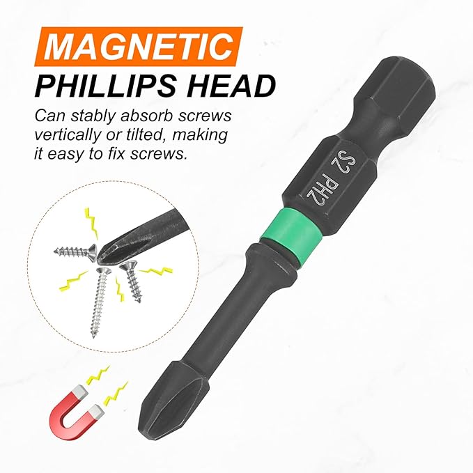 HARFINGTON 5pcs #2 Impact Phillips Screwdriver Bit PH2 1/4" Hex Shank 2" (50mm) Length 0.14" Rod Magnetic Cross Head Drill Bits S2 Steel Industrial Screw Drivers for Impact Power Tools