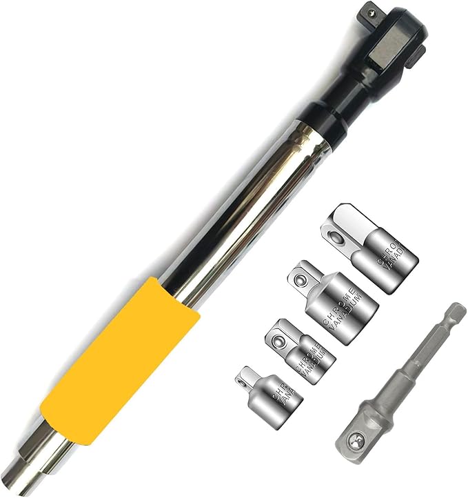 Offset Wrench Extender - 1/2" Drive Impact Wrench Adapter, Heavy-Duty Ratchet Extension for Tight Spaces, Fits Standard Sockets (Yellow)