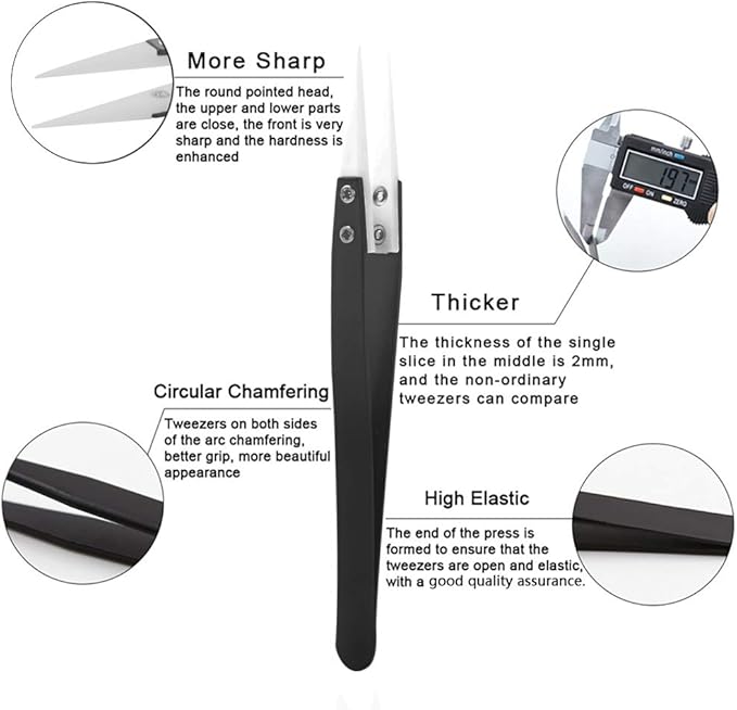 HANDSKIT Tweezer Set - Curved, Flat Head, Pointy Tweezers Kit for Craft, Jewelry, Electronics & Laboratory Work - 9 Pieces