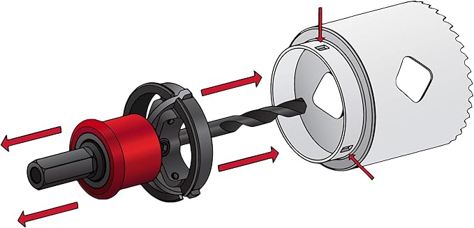 Disston QuickCore 7 pc Set - 1 Each: 1", 1-1/4", 1-1/2", 1-3/4", 2", and 2-1/2" Hole saws, Arbor with a Pilot Drill bit, Hex Key