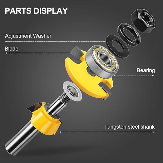 Exqutoo 1/2-Inch Shank 2 Set Bevel Shaker Rail and Stile Router Bits, Rail and Stile Router Bit Set for Cabinet Door Rail, Stile and More (3/8-Inch Cutting Depth, 7/8-Inch High)