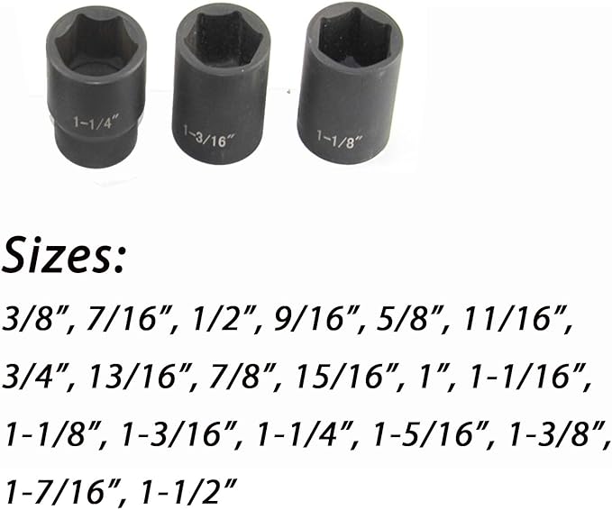 19 Piece Impact Socket Set, 1/2??Drive Standard Impact Sockets, SAE 3/8" to 1-1/2", CR-V&Cr-Mo Alloy Steel High-torque Socket for Auto Repair, Storage Cage